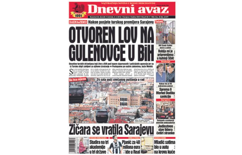 Danas u "Dnevnom avazu" čitajte: Otvoren lov na gulenovce u BiH