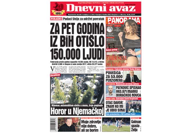 Danas u "Dnevnom avazu" čitajte: Za pet godina iz BiH otišlo 150.000 ljudi
