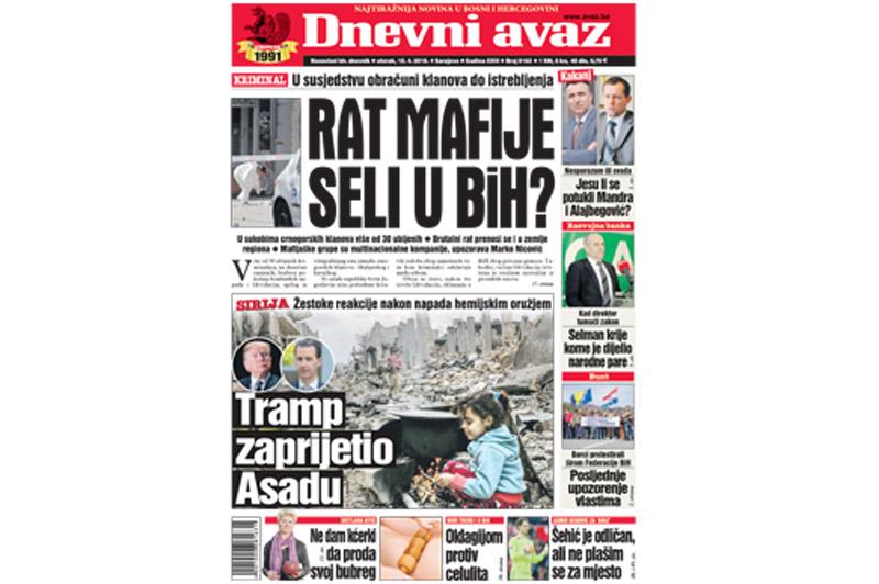 Danas u "Dnevnom avazu" čitajte: Rat mafije seli u BiH?