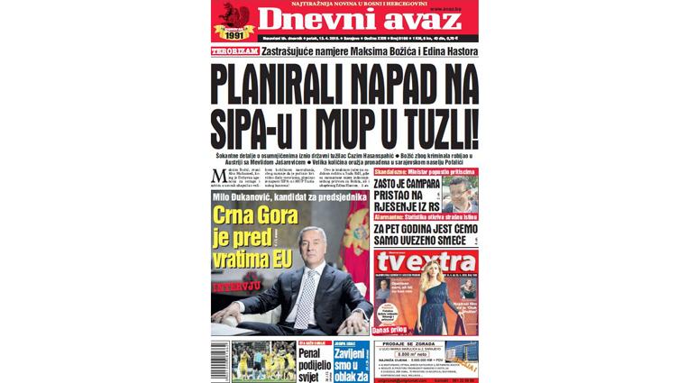 Danas u "Dnevnom avazu" čitajte - Planirali napad na SIPA-u i MUP u Tuzli