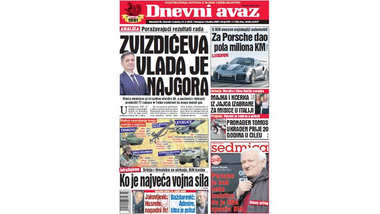 Danas u "Dnevnom avazu" čitajte - Zvizdićeva vlada je najgora