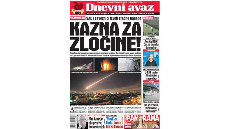 Danas u "Dnevnom avazu" čitajte - Kazna za zločine!