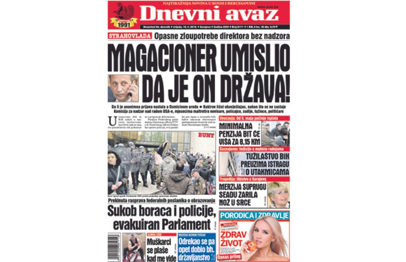 Danas u "Dnevnom avazu" čitajte: Magacioner umislio da je on država!
