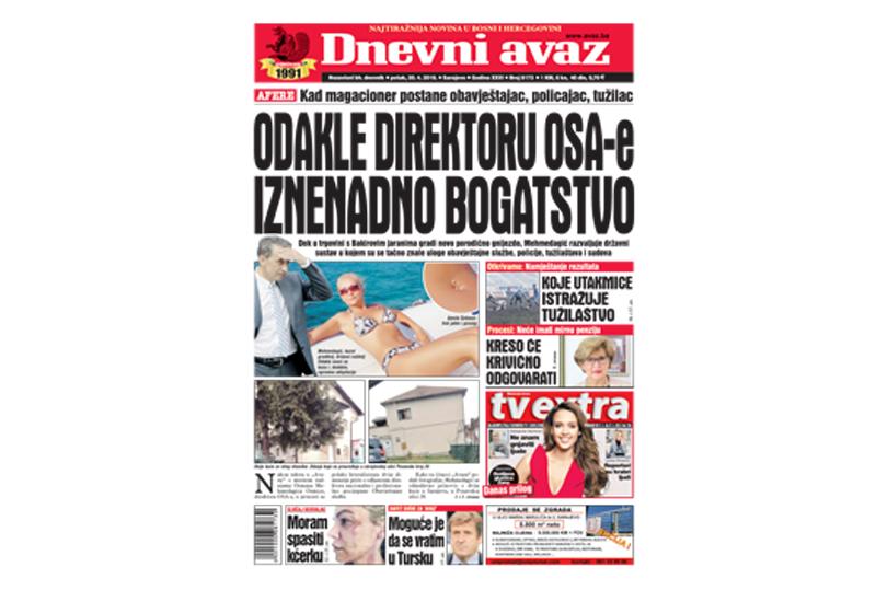 Danas u "Dnevnom avazu" čitajte: Odakle direktoru OSA-e iznenadno bogatstvo