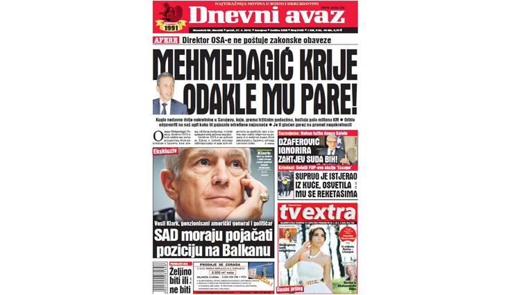 Danas u "Dnevnom avazu" čitajte - Mehmedagić krije odakle mu pare!