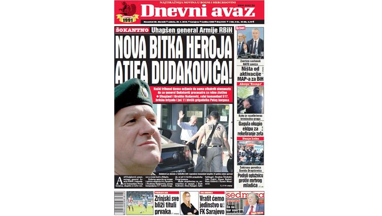 Danas u "Dnevnom avazu" čitajte: Nova bitka heroja Atifa Dudakovića