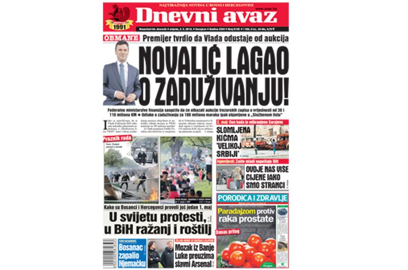 Danas u "Dnevnom avazu" čitajte: Novalić lagao o zaduživanju!