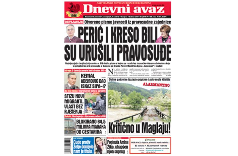 Danas u „Dnevnom avazu“ čitajte – Perić i Kreso bili su urušili pravosuđe