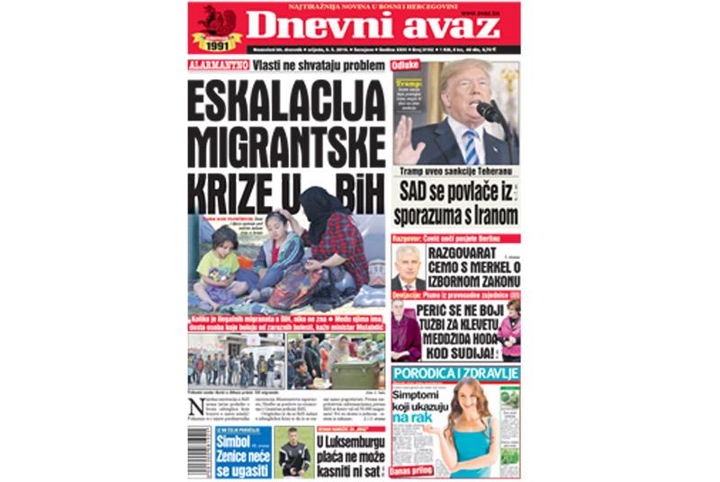 Danas u "Dnevnom avazu'' čitajte - Eskalacija migrantske krize u BiH