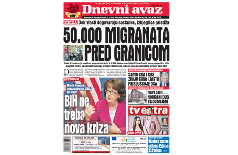 Danas u "Dnevnom avazu" čitajte - 50.000 migranata pred granicom