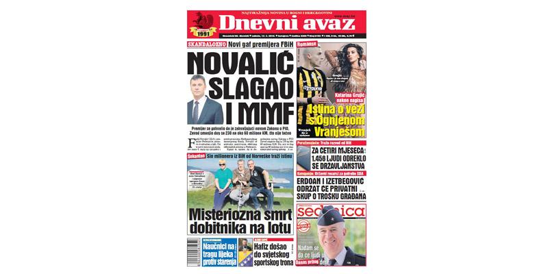 Danas u "Dnevnom avazu" čitajte - Novalić slagao i MMF