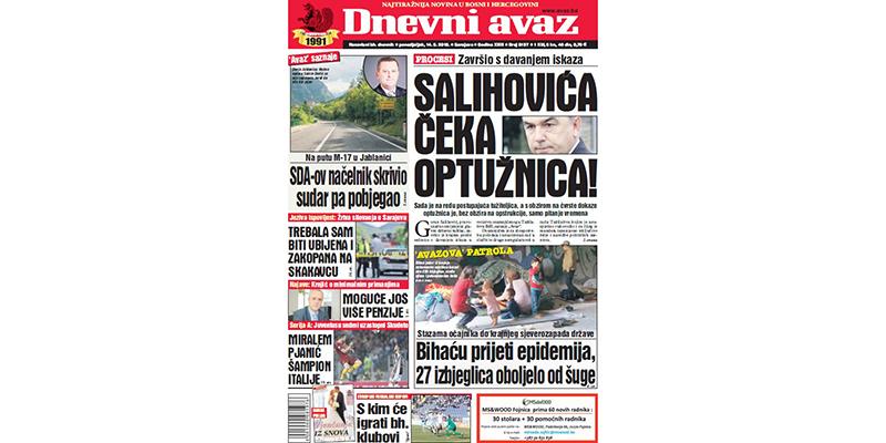 Danas u "Dnevnom avazu" čitajte - Salihovića čeka optužnica!