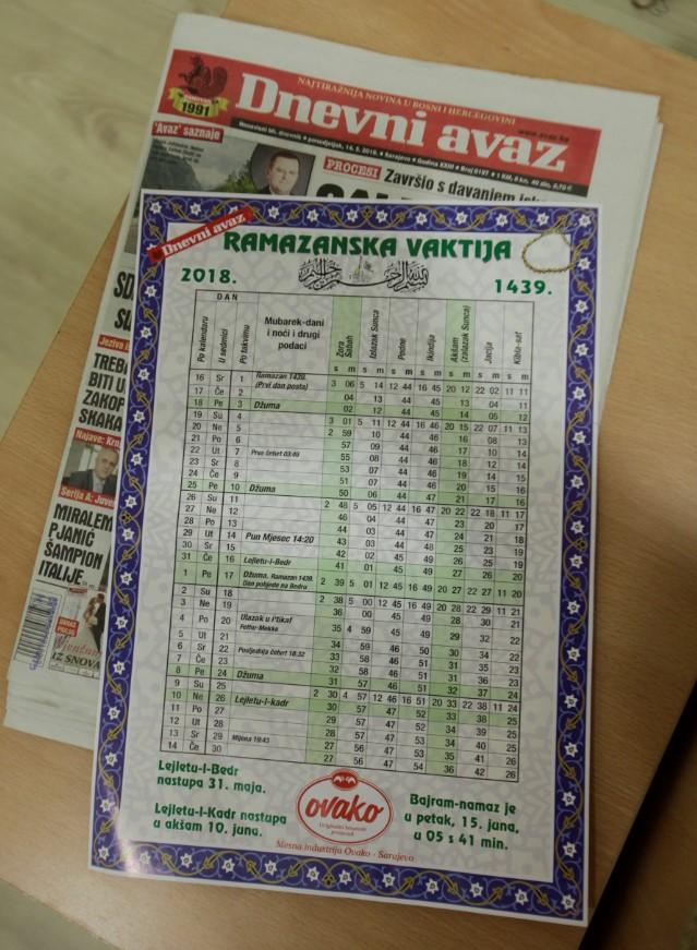 Poklon čitaocima: U današnjem izdanju "Dnevnog avaza" ramazanska vaktija