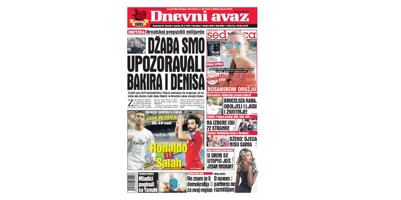 Danas u "Dnevnom avazu" čitajte - Džaba smo upozoravali Bakira i Denisa