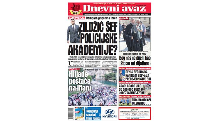 Danas u "Dnevnom avazu" čitajte: Zildžić šef Policijske akademije?