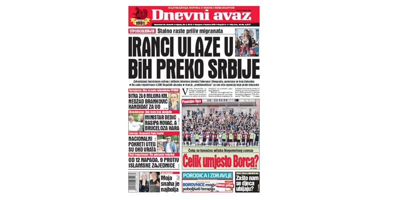 Danas u ''Dnevnom avazu'' čitajte – Iranci ulaze u BiH preko Srbije