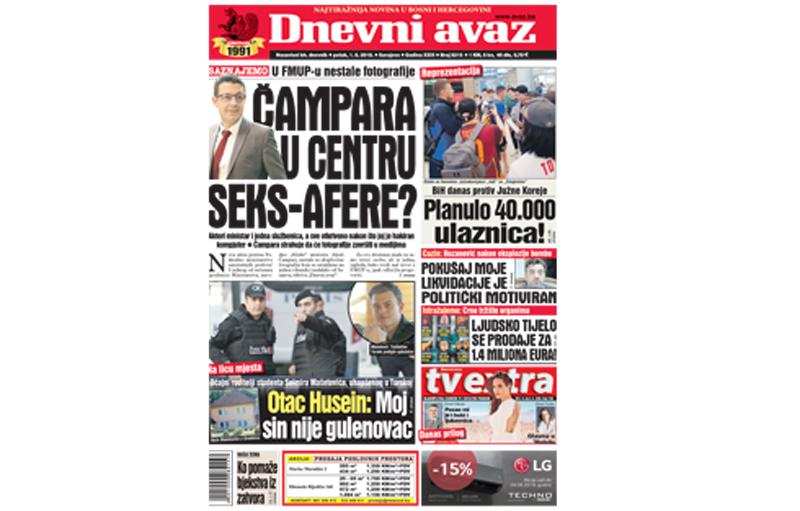 Danas u "Dnevnom avazu" čitajte: Čampara u centru seks-afere?