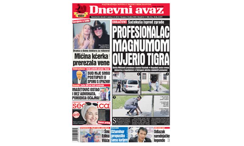 Danas u "Dnevnom avazu" čitajte: Profesionalni ubica iz magnuma ovjerio Tigra
