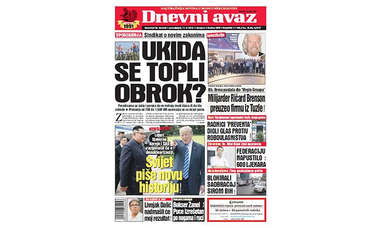 Danas u ''Dnevnom avazu'' čitajte – Ukida se topli obrok?