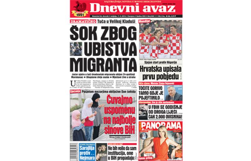 Danas u "Dnevnom avazu" čitajte: Šok zbog ubistva migranta