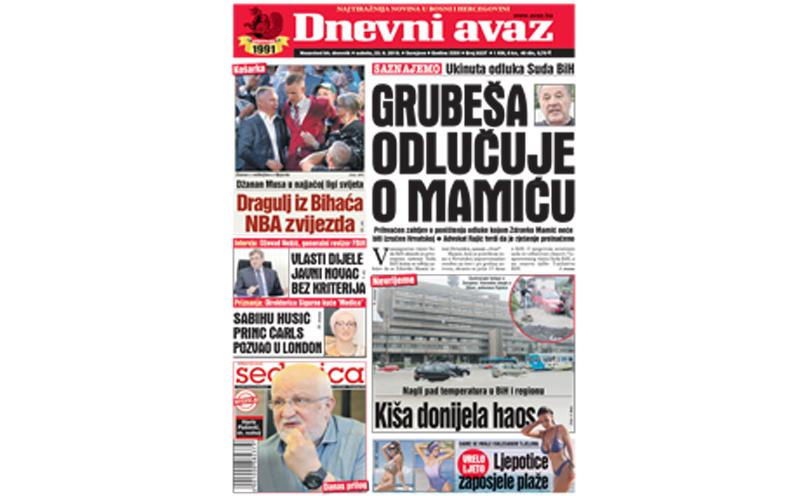 Danas u "Dnevnom avazu" čitajte: Grubeša odlučuje o Mamiću