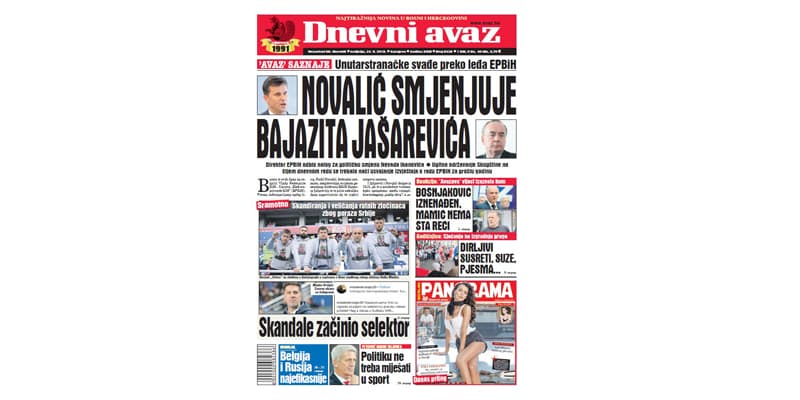 Danas u "Dnevnom avazu" čitajte - Novalić smjenjuje Bajazita Jašarevića