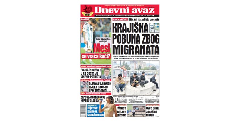 Danas u "Dnevnom avazu" čitajte: BiH ne može zatvoriti granice!