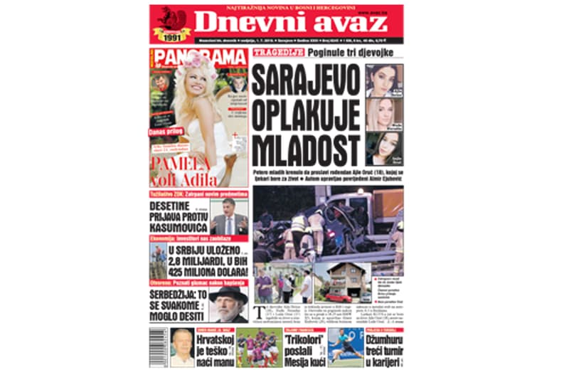 Danas u "Dnevnom avazu" čitajte: Sarajevo oplakuje mladost