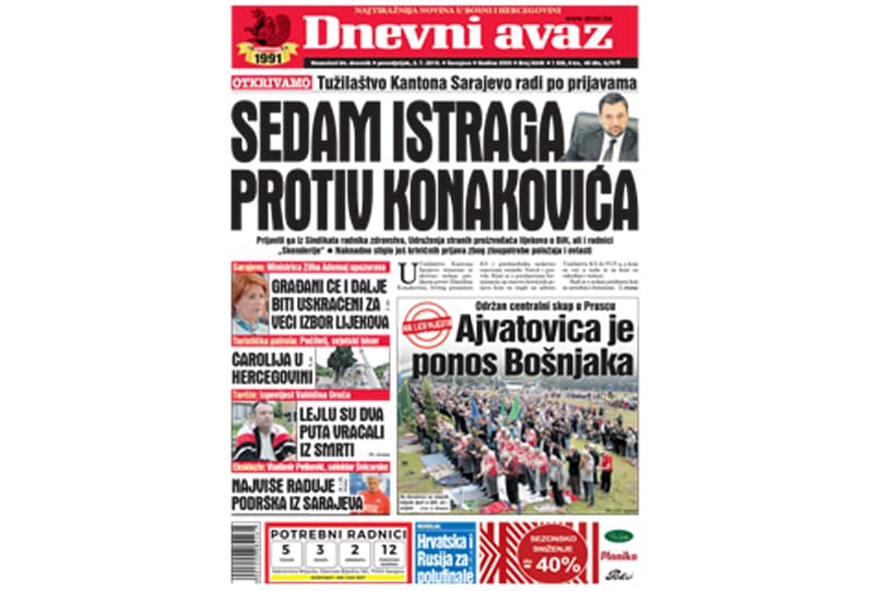 Danas u "Dnevnom avazu" čitajte: Sedam istraga protiv Konakovića