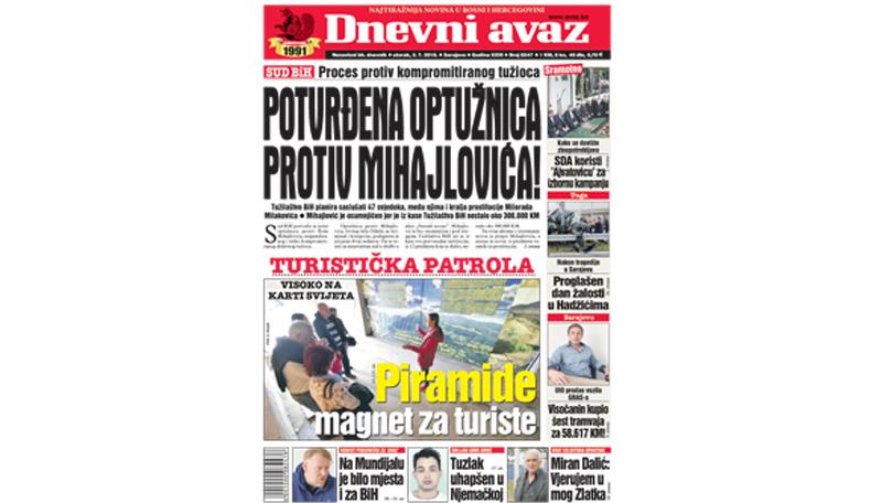 Danas u „Dnevnom avazu“ čitajte: Potvrđena optužnica protiv Mihajlovića