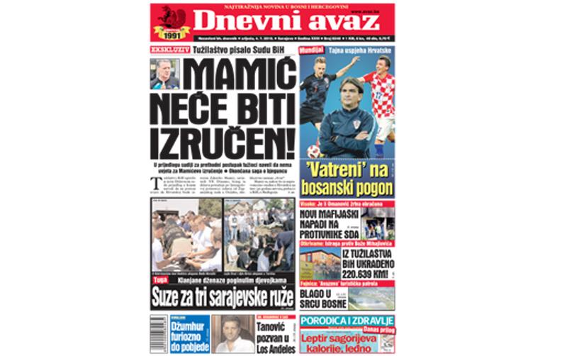 Danas u "Dnevnom avazu" čitajte: Mamić neće biti izručen