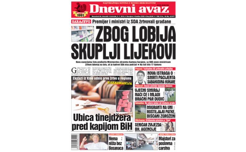 Danas u "Dnevnom avazu" čitajte: Zbog lobija skuplji lijekovi