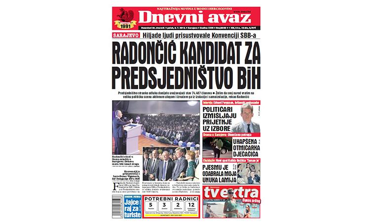 Danas u „Dnevnom avazu“ čitajte: Radončić kandidat za Predsjedništvo BiH