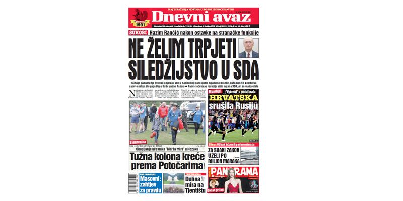 Danas u "Dnevnom avazu" čitajte - Za svaki zakon uzeli po milion maraka