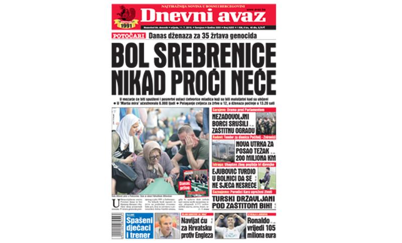 Danas u "Dnevnom avazu" čitajte: Bol Srebrenice nikad proći neće