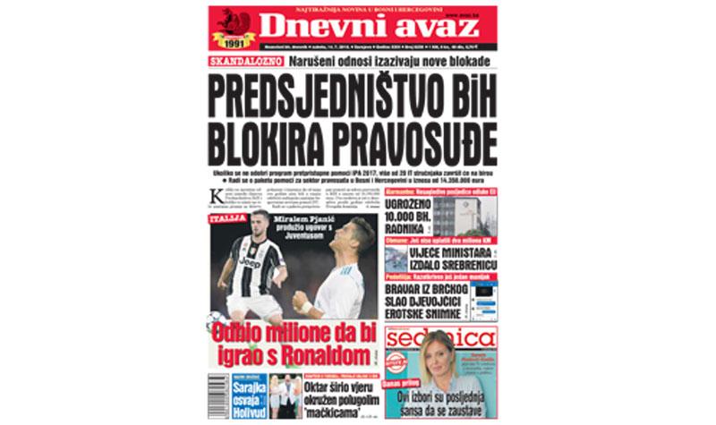 Danas u "Dnevnom avazu" čitajte: Predsjedništvo BiH blokira pravosuđe