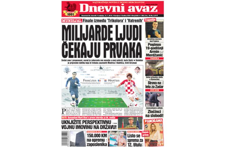 Danas u "Dnevnom avazu" čitajte - Milijarde ljudi čekaju prvaka