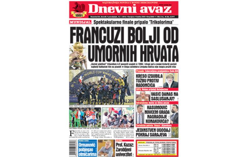 Danas u "Dnevnom avazu" čitajte: Francuzi bolji od umornih Hrvata