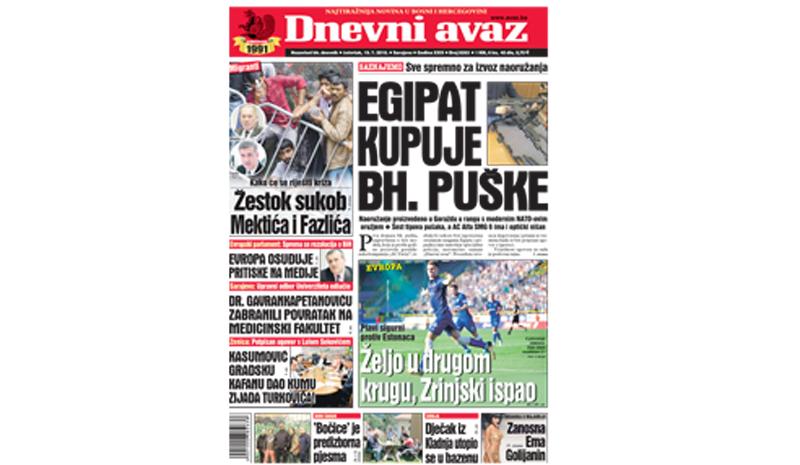 Danas u "Dnevnom avazu" čitajte: Egipat kupuje bh. puške