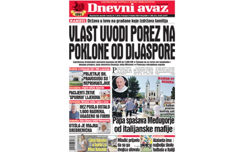 Danas u "Dnevnom avazu" čitajte: Vlast uvodi porez na poklone od dijaspore