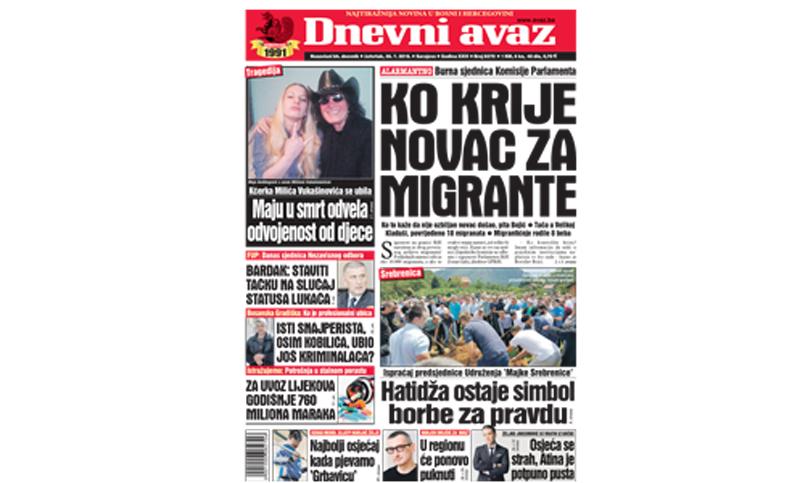 Danas u "Dnevnom avazu'' čitajte: Ko krije novac za migrante