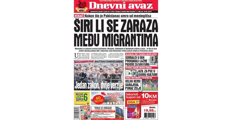 Danas u "Dnevnom avazu" čitajte: Širi li se zaraza među migrantima