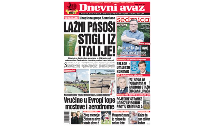 Danas u "Dnevnom avazu" čitajte: Lažni pasoši stigli iz Italije!