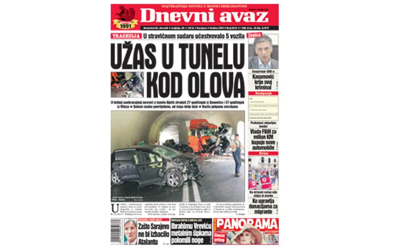 Danas u "Dnevnom avazu" čitajte: Užas u tunelu kod Olova