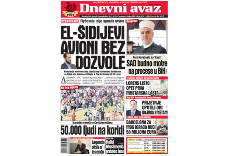 Danas u „Dnevnom avazu“ čitajte: El-Šidijevi avioni bez dozvole