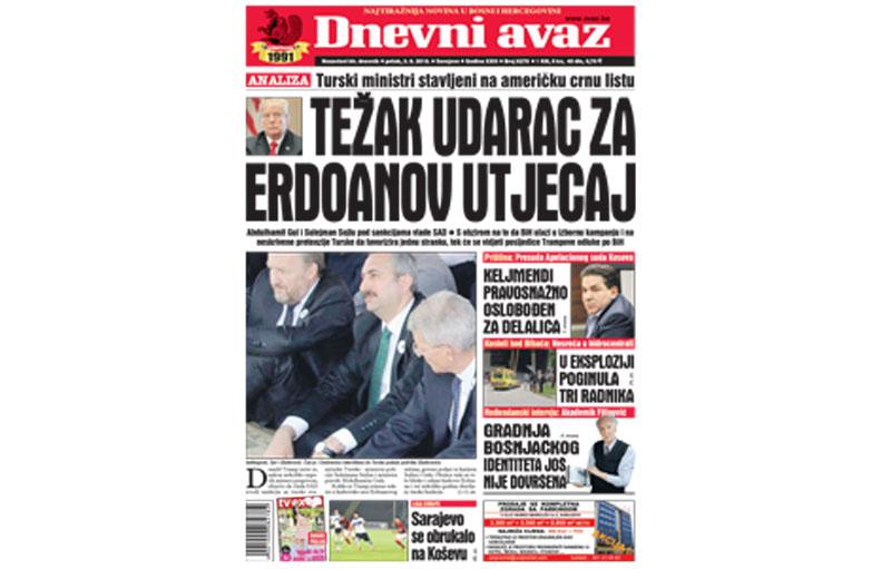 Danas u "Dnevnom avazu" čitajte: Težak udarac za Erdoanov utjecaj
