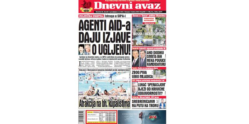 Danas u "Dnevnom avazu" čitajte - Agenti AID-a daju izjave o Ugljenu!