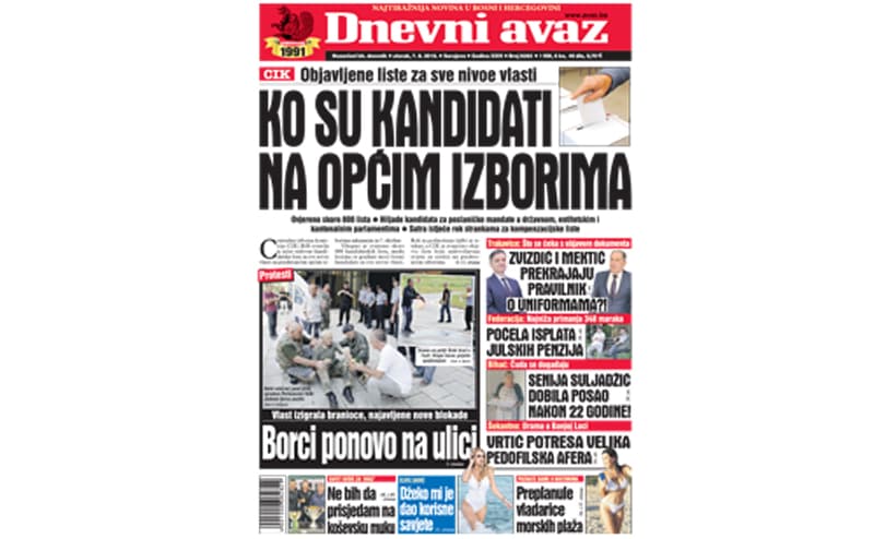 Danas u "Dnevnom avazu" čitajte: Ko su kandidati na općim izborima