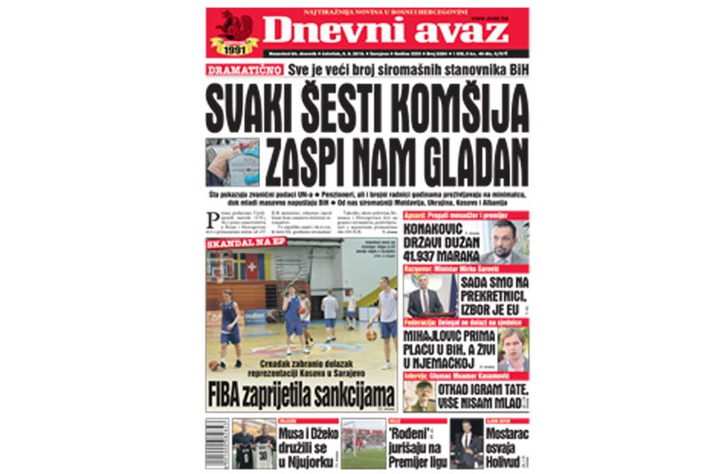 Danas u "Dnevnom avazu" čitajte: Svaki šesti komšija zaspi nam gladan