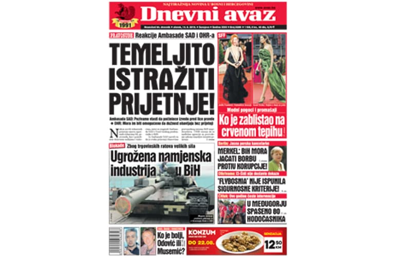 Danas u "Dnevnom avazu" čitajte - Temeljito istražiti prijetnje!